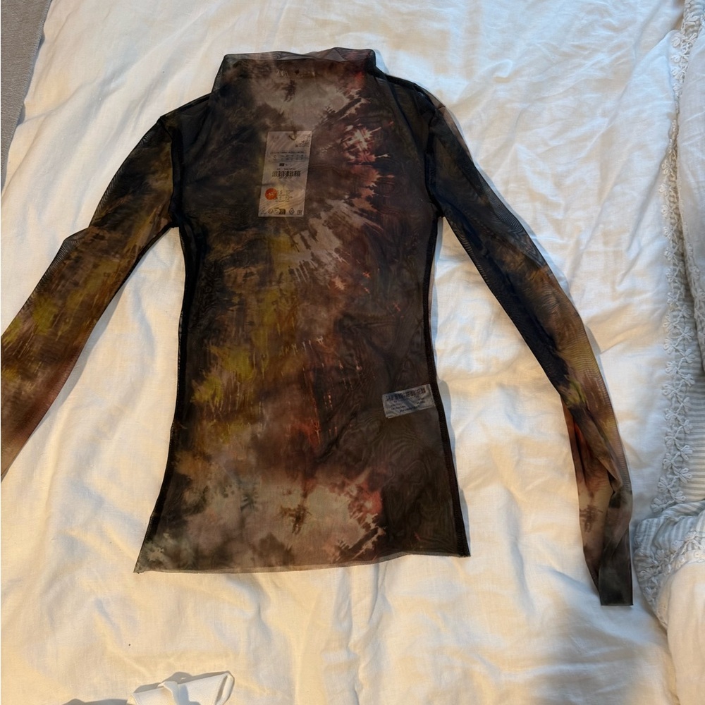 Zara Multicolor Long Sleeve mesh top
